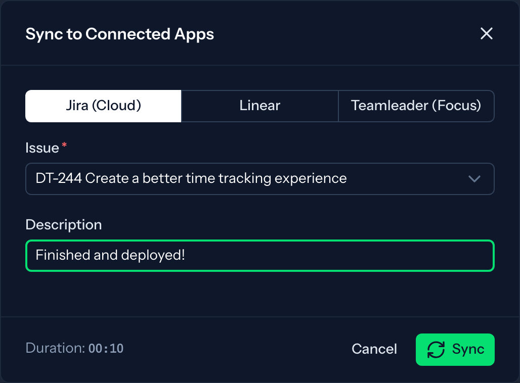 Einen Eintrag mit Jira synchronisieren