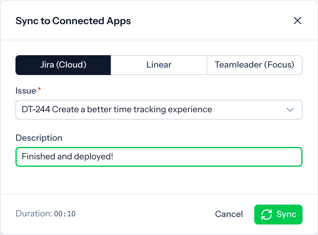 Einen Eintrag mit Jira synchronisieren